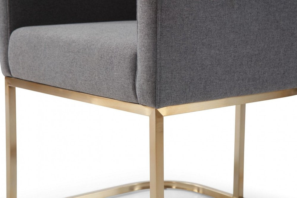 Dark Gray And Antiqued Brass Upholstered Fabric Dining Arm Chair HomeRoots