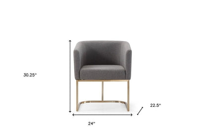 Dark Gray And Antiqued Brass Upholstered Fabric Dining Arm Chair HomeRoots