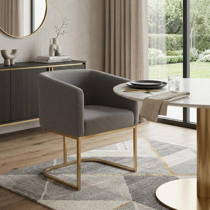 Dark Gray And Antiqued Brass Upholstered Fabric Dining Arm Chair HomeRoots