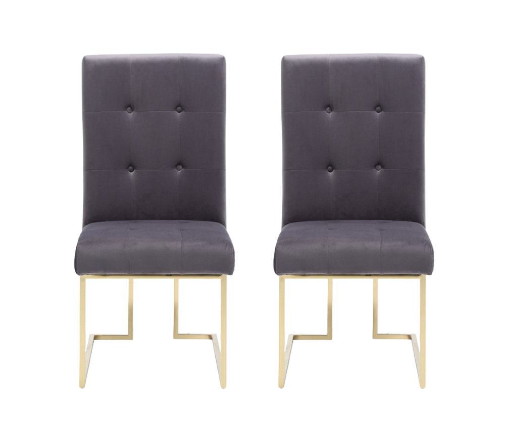 Set of Two Tufted Gray And Gold Upholstered Fabric Dining Side Chairs HomeRoots