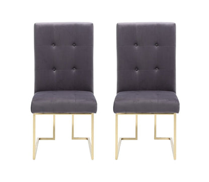 Set of Two Tufted Gray And Gold Upholstered Fabric Dining Side Chairs HomeRoots
