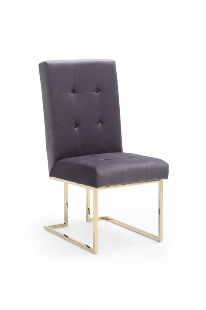 Set of Two Tufted Gray And Gold Upholstered Fabric Dining Side Chairs HomeRoots