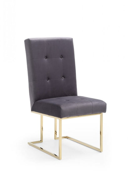 Set of Two Tufted Gray And Gold Upholstered Fabric Dining Side Chairs HomeRoots