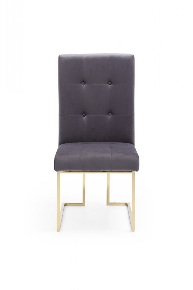 Set of Two Tufted Gray And Gold Upholstered Fabric Dining Side Chairs HomeRoots