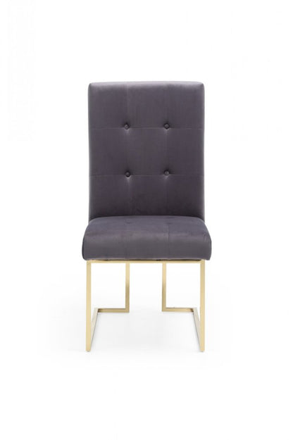 Set of Two Tufted Gray And Gold Upholstered Fabric Dining Side Chairs HomeRoots