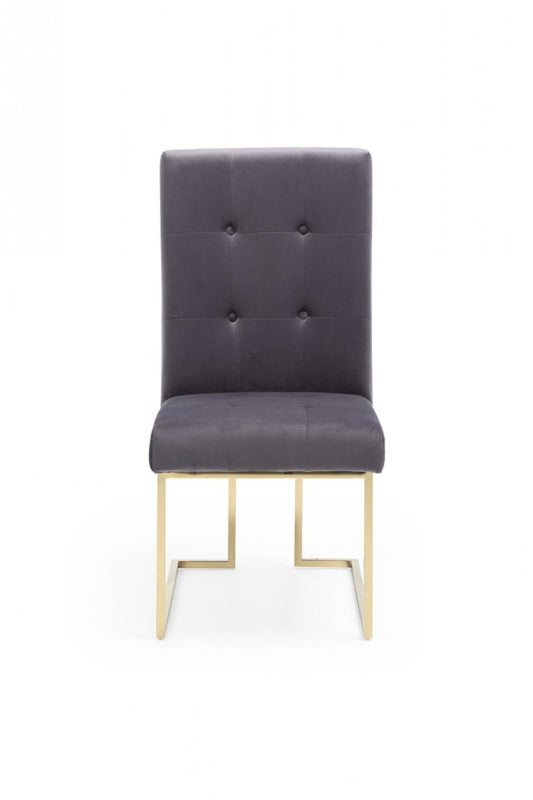Set of Two Tufted Gray And Gold Upholstered Fabric Dining Side Chairs HomeRoots