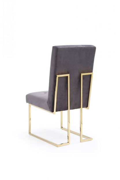 Set of Two Tufted Gray And Gold Upholstered Fabric Dining Side Chairs HomeRoots