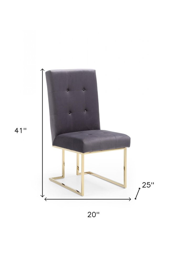 Set of Two Tufted Gray And Gold Upholstered Fabric Dining Side Chairs HomeRoots