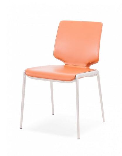 Set of Two Terra Cotta And Silver Upholstered Faux Leather Dining Side Chairs HomeRoots