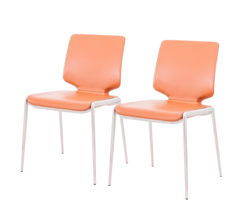 Set of Two Terra Cotta And Silver Upholstered Faux Leather Dining Side Chairs HomeRoots