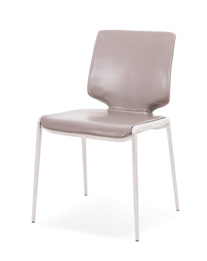 Set of Two Dark Gray And Silver Upholstered Faux Leather Dining Side Chairs HomeRoots
