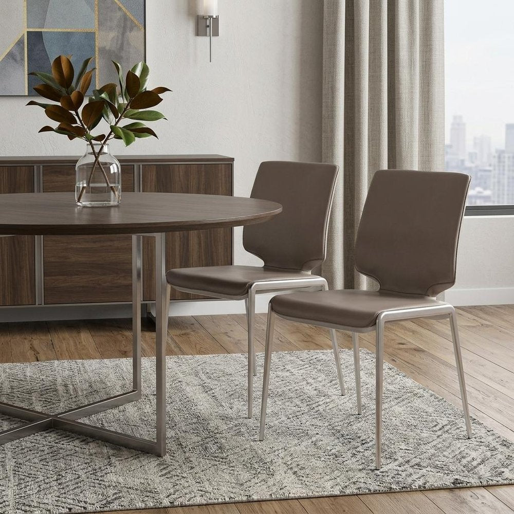 Set of Two Dark Gray And Silver Upholstered Faux Leather Dining Side Chairs HomeRoots