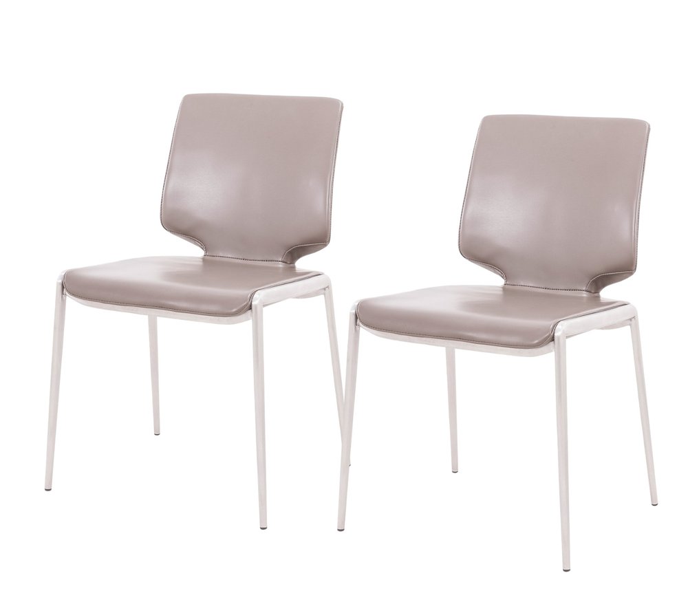 Set of Two Dark Gray And Silver Upholstered Faux Leather Dining Side Chairs HomeRoots