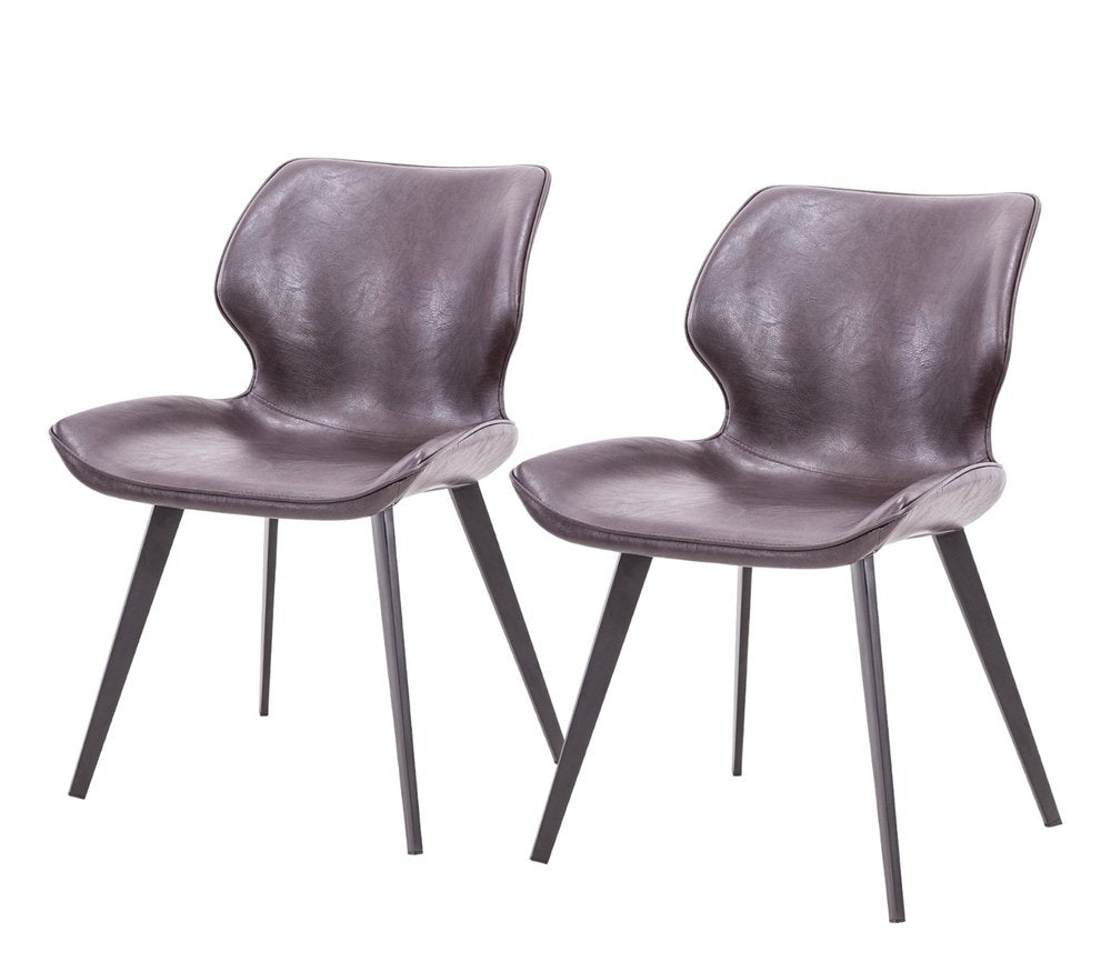 Set of Two Dark Brown And Black Upholstered Faux Leather Dining Side Chairs HomeRoots