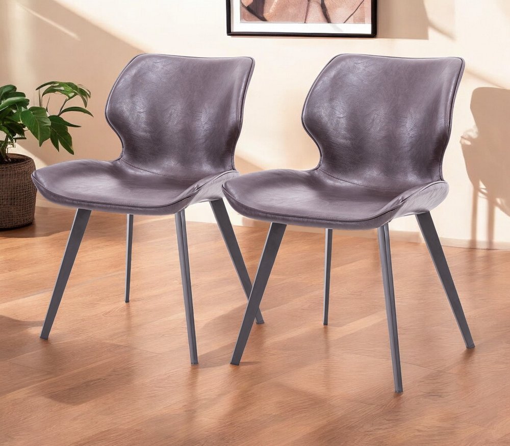 Set of Two Dark Brown And Black Upholstered Faux Leather Dining Side Chairs HomeRoots