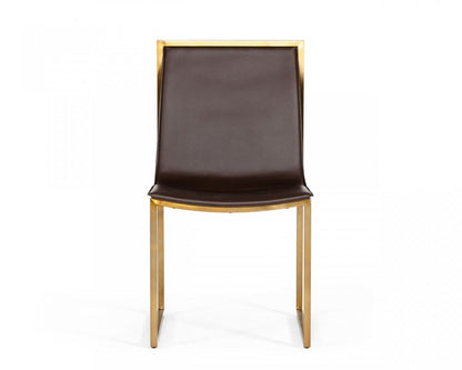 Set of Two Brown And Brass Upholstered Faux Leather Dining Side Chairs HomeRoots