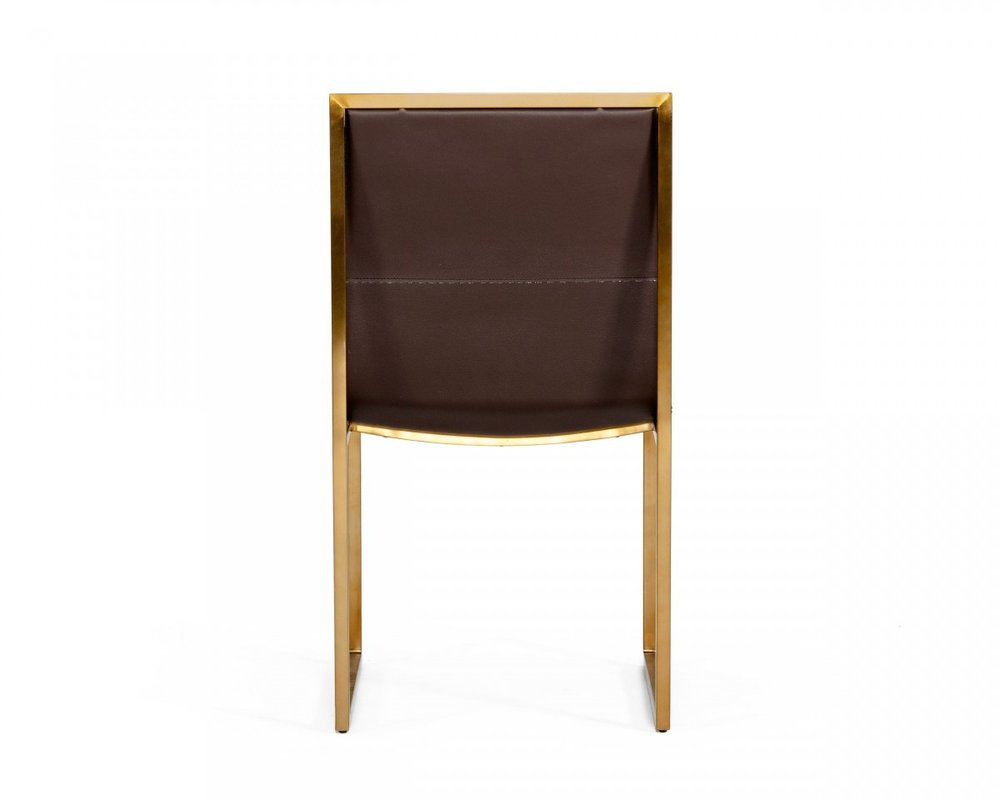 Set of Two Brown And Brass Upholstered Faux Leather Dining Side Chairs HomeRoots