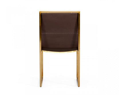 Set of Two Brown And Brass Upholstered Faux Leather Dining Side Chairs HomeRoots