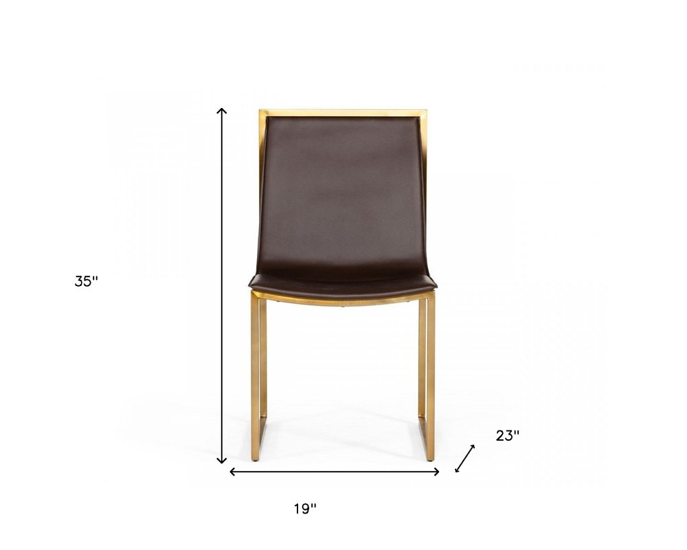 Set of Two Brown And Brass Upholstered Faux Leather Dining Side Chairs HomeRoots