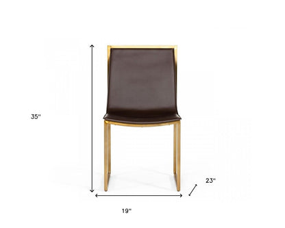 Set of Two Brown And Brass Upholstered Faux Leather Dining Side Chairs HomeRoots