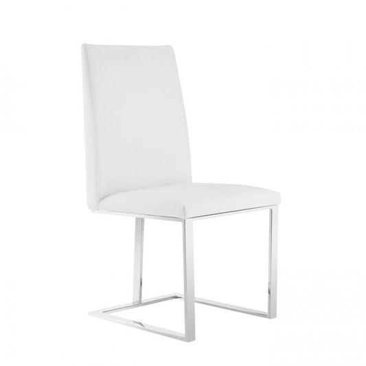 White And Silver Upholstered Faux Leather Dining Side Chair HomeRoots