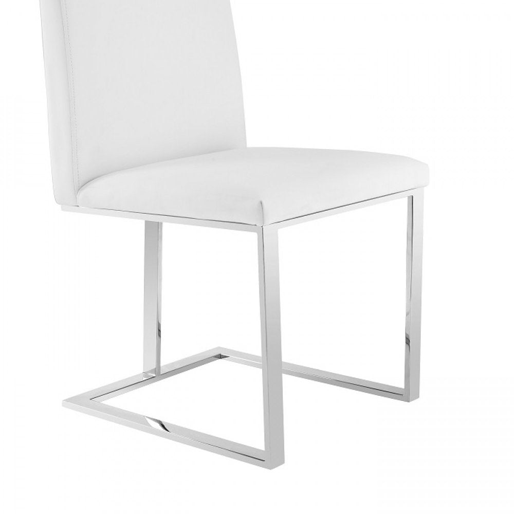 White And Silver Upholstered Faux Leather Dining Side Chair HomeRoots