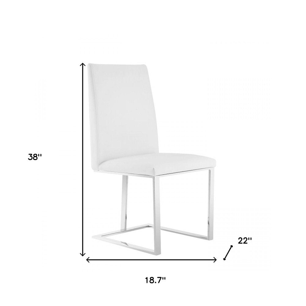 White And Silver Upholstered Faux Leather Dining Side Chair HomeRoots