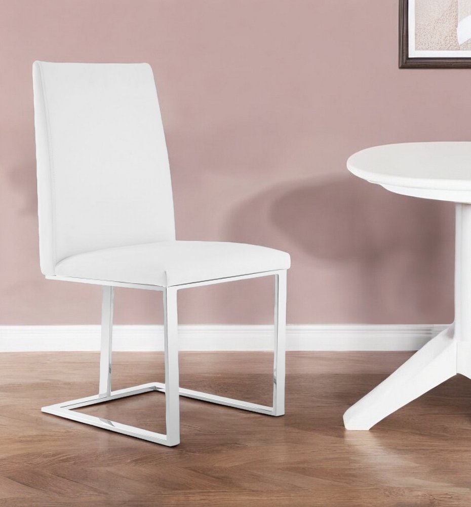 White And Silver Upholstered Faux Leather Dining Side Chair HomeRoots
