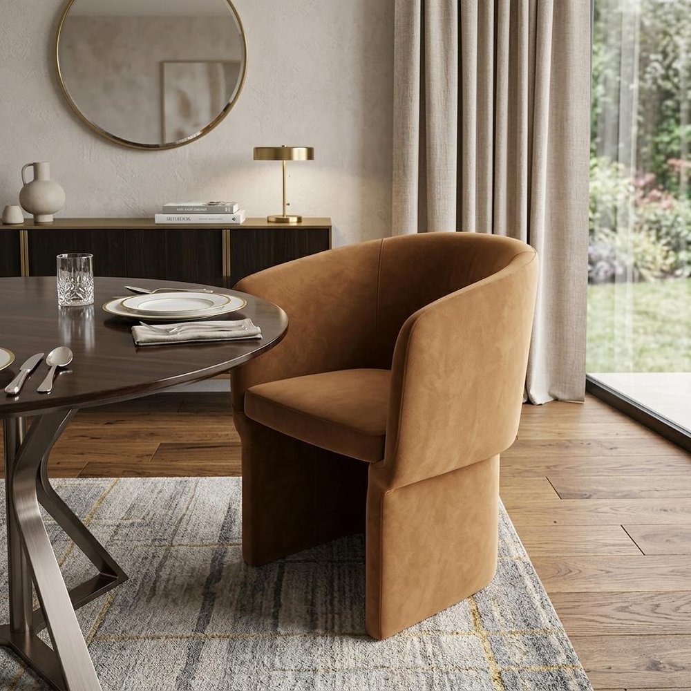Burnt Umber Upholstered Velvet Dining Arm Chair HomeRoots