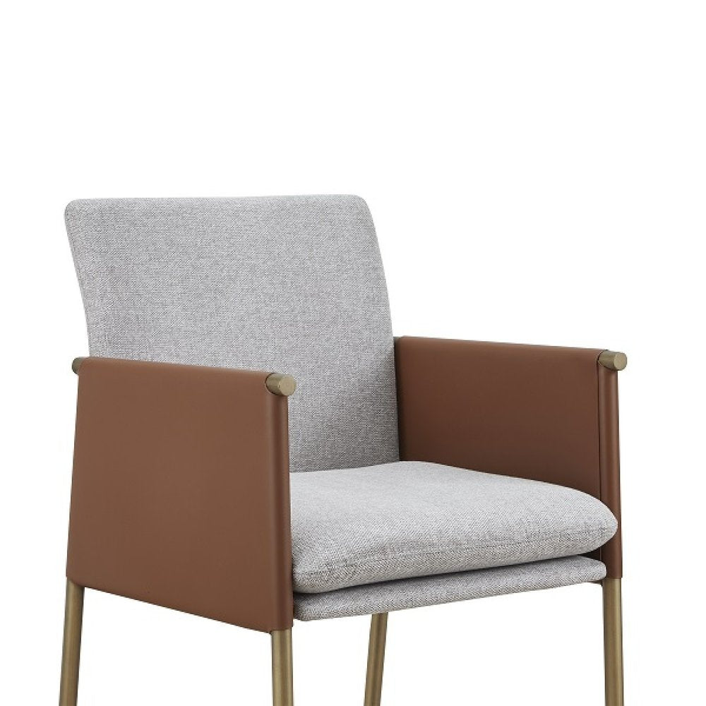 Light Gray And Antiqued Brass Upholstered Fabric Dining Arm Chair HomeRoots