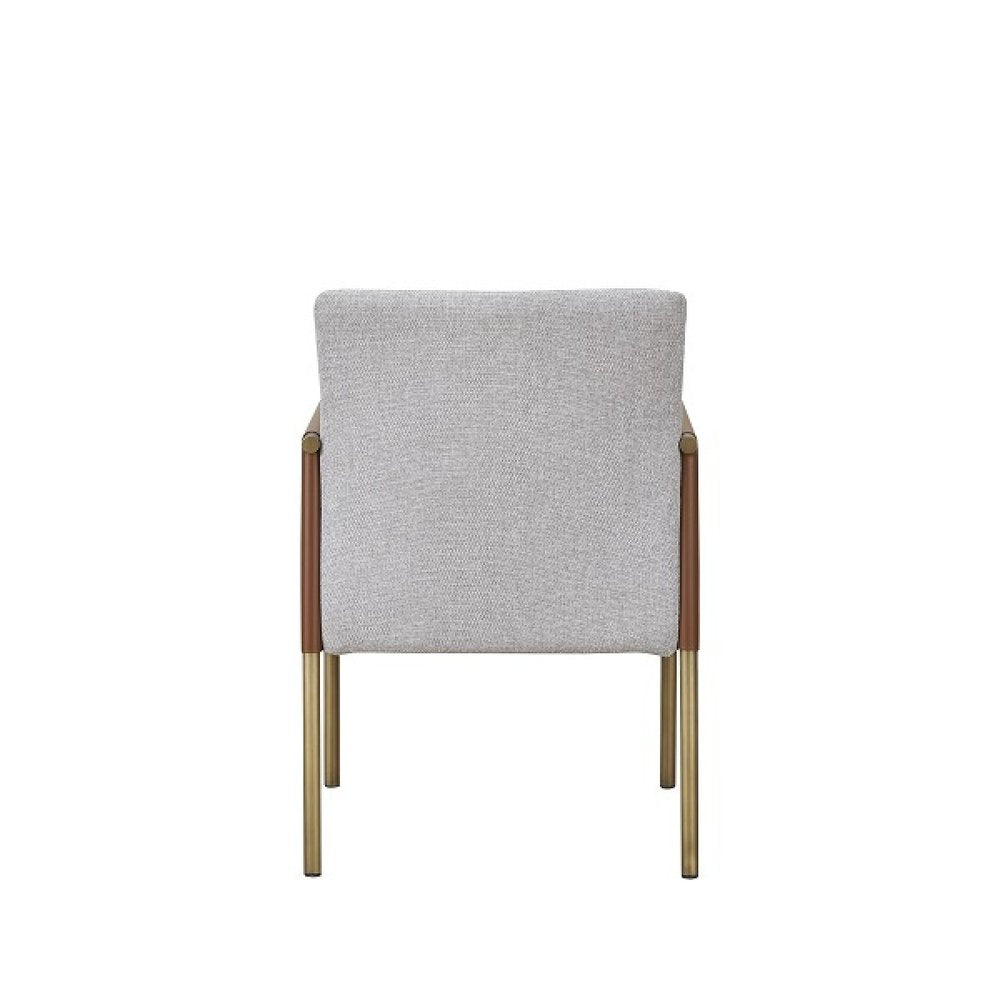 Light Gray And Antiqued Brass Upholstered Fabric Dining Arm Chair HomeRoots
