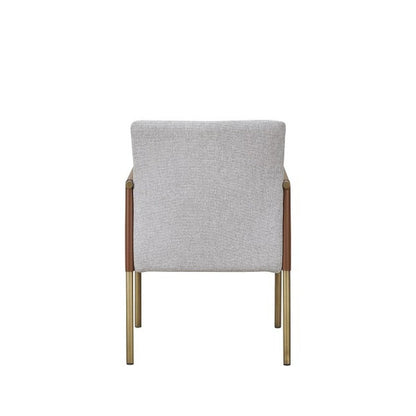 Light Gray And Antiqued Brass Upholstered Fabric Dining Arm Chair HomeRoots