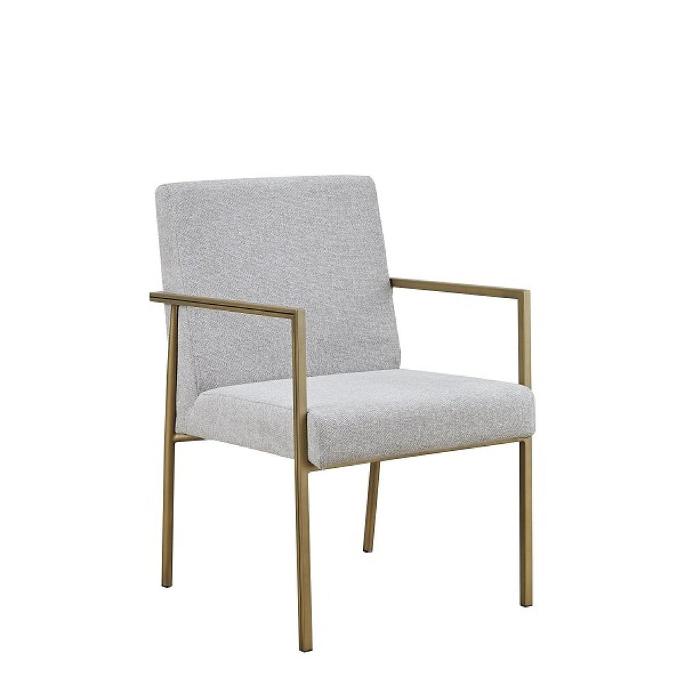 Light Gray And Brass Upholstered Fabric Dining Arm Chair HomeRoots