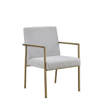 Light Gray And Brass Upholstered Fabric Dining Arm Chair HomeRoots