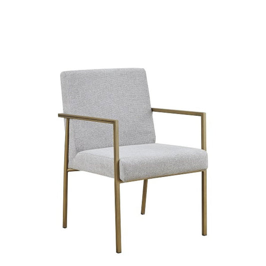 Light Gray And Brass Upholstered Fabric Dining Arm Chair HomeRoots