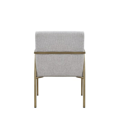 Light Gray And Brass Upholstered Fabric Dining Arm Chair HomeRoots