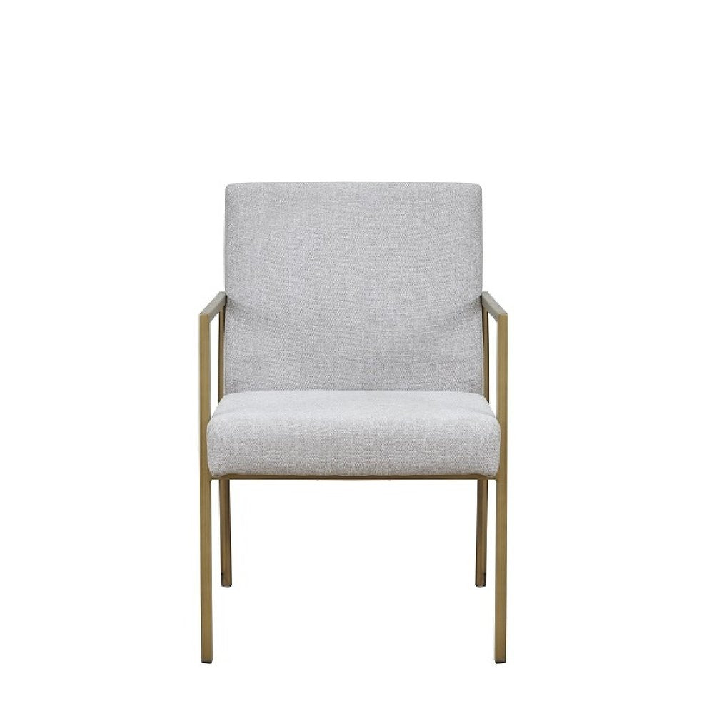 Light Gray And Brass Upholstered Fabric Dining Arm Chair HomeRoots