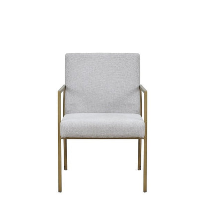Light Gray And Brass Upholstered Fabric Dining Arm Chair HomeRoots