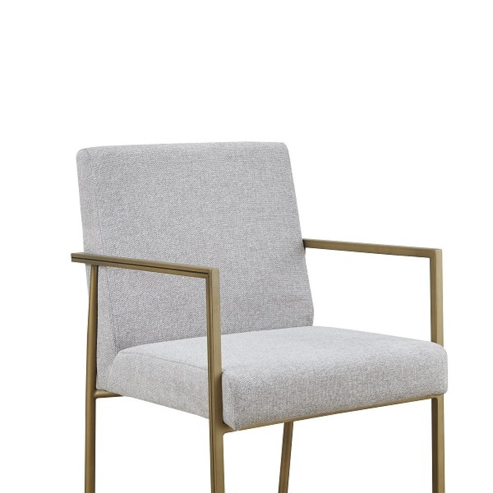 Light Gray And Brass Upholstered Fabric Dining Arm Chair HomeRoots
