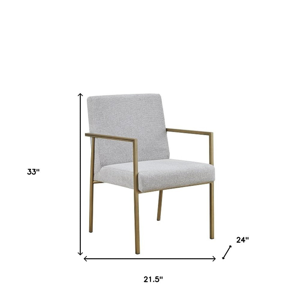 Light Gray And Brass Upholstered Fabric Dining Arm Chair HomeRoots