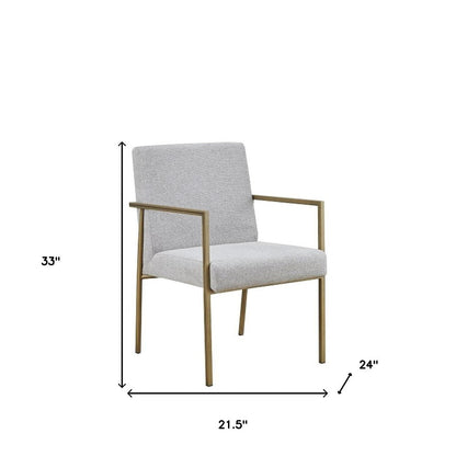 Light Gray And Brass Upholstered Fabric Dining Arm Chair HomeRoots