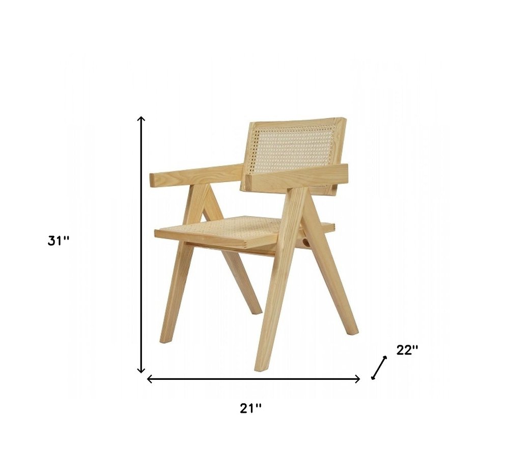 Natural Wood Open Back Dining Arm Chair HomeRoots