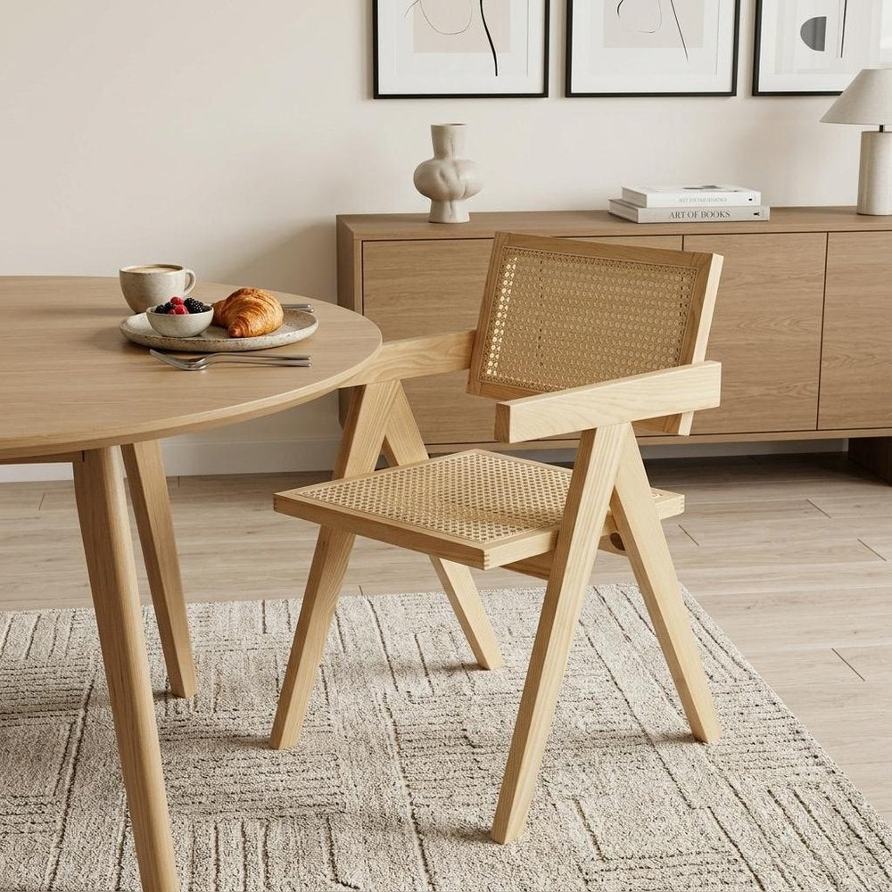 Natural Wood Open Back Dining Arm Chair HomeRoots
