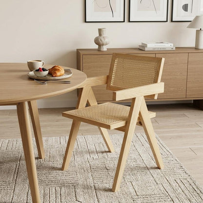 Natural Wood Open Back Dining Arm Chair HomeRoots