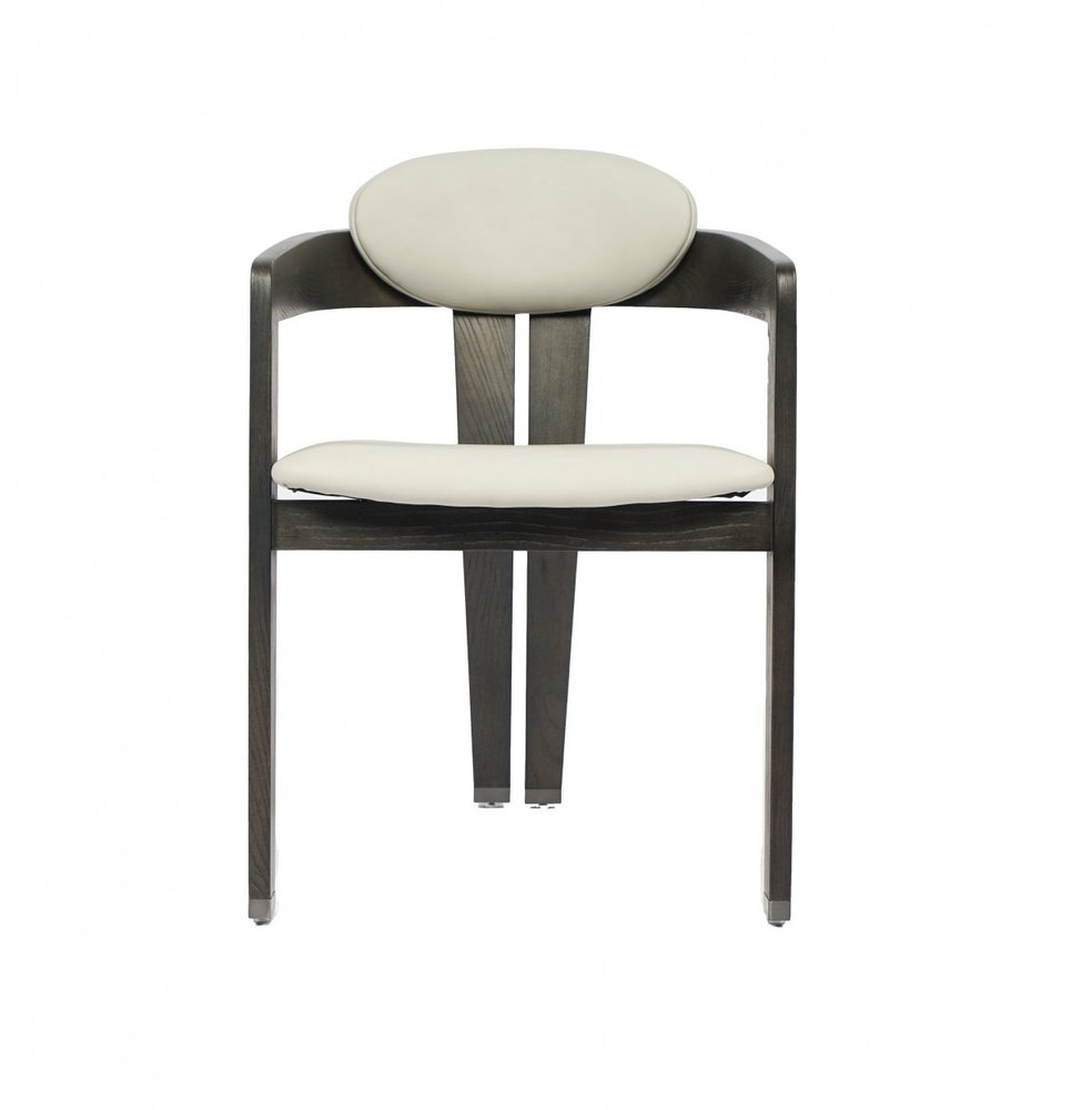 Light Gray And Dark Gray Upholstered Faux Leather Open Back Dining Arm Chair HomeRoots