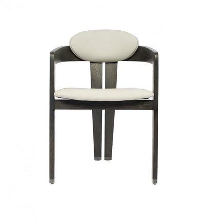 Light Gray And Dark Gray Upholstered Faux Leather Open Back Dining Arm Chair HomeRoots