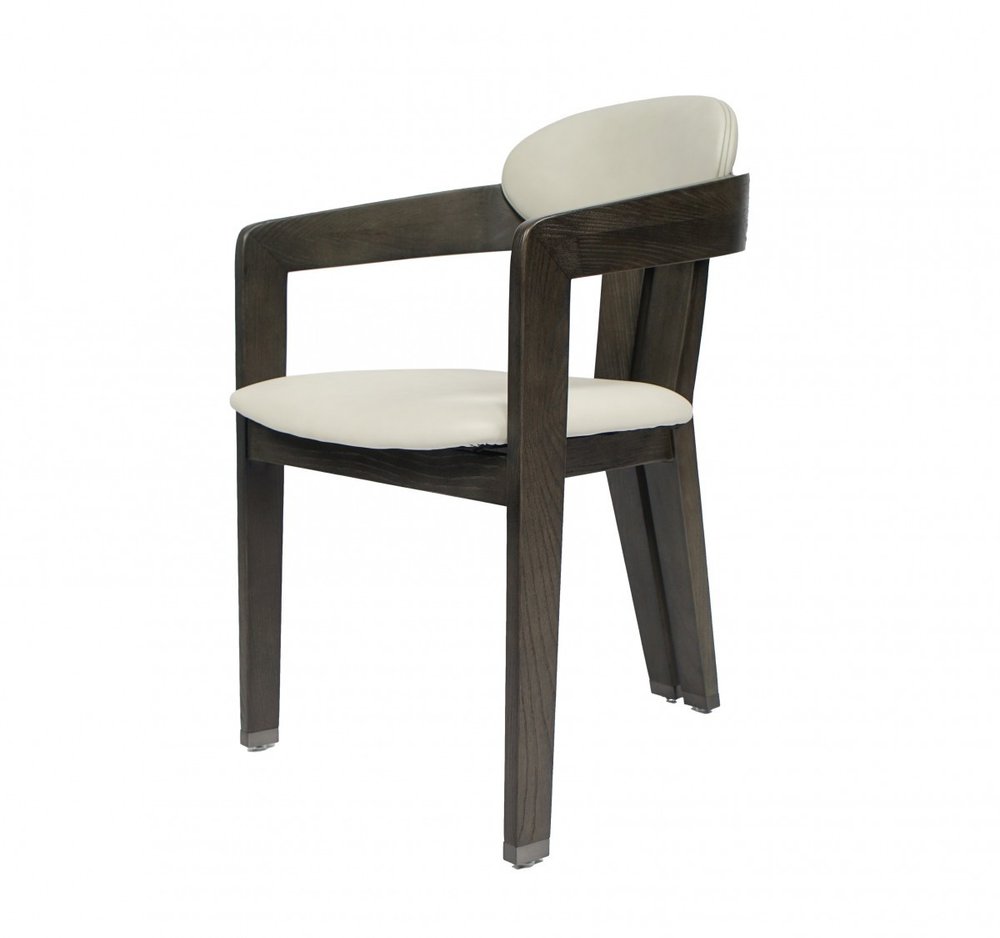 Light Gray And Dark Gray Upholstered Faux Leather Open Back Dining Arm Chair HomeRoots