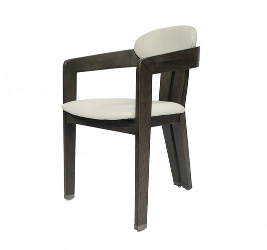 Light Gray And Dark Gray Upholstered Faux Leather Open Back Dining Arm Chair HomeRoots