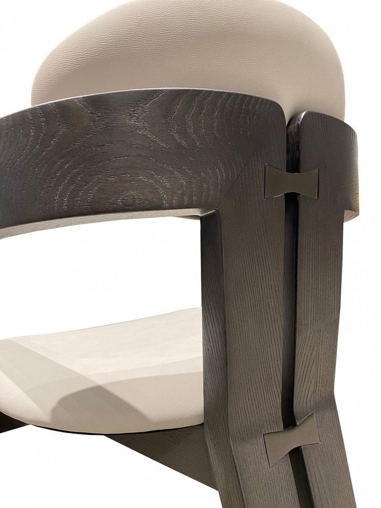 Light Gray And Dark Gray Upholstered Faux Leather Open Back Dining Arm Chair HomeRoots