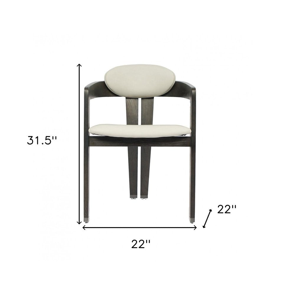 Light Gray And Dark Gray Upholstered Faux Leather Open Back Dining Arm Chair HomeRoots